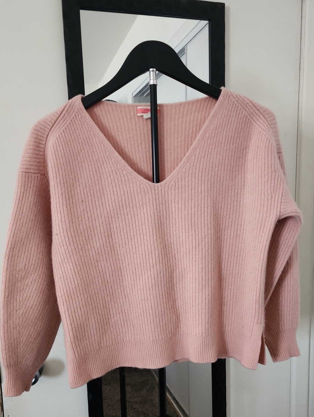 J. Crew Cashmere Ribbed V-Neck Sweater in Blush Pink